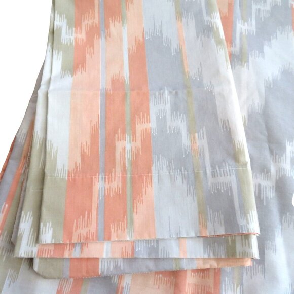 Vintage Fieldcrest Full Sheet Set 1 Flat 2 Pillowcases Orange Gray Aztec Print - Picture 6 of 11